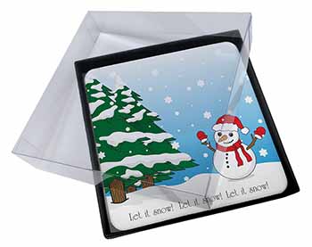 4x Snow Man Picture Table Coasters Set in Gift Box