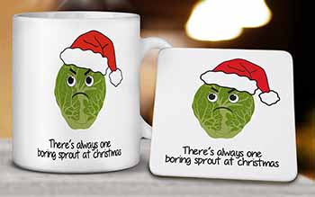 Christmas Grumpy Sprout Mug and Coaster Set
