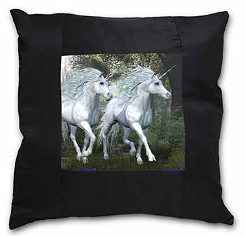 White Unicorns Black Satin Feel Scatter Cushion