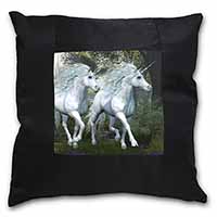 White Unicorns Black Satin Feel Scatter Cushion