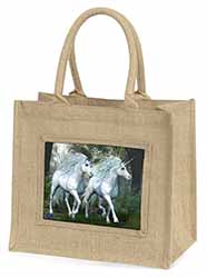 White Unicorns Natural/Beige Jute Large Shopping Bag