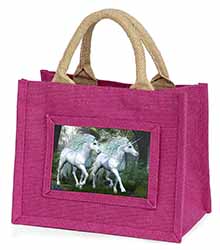 White Unicorns Little Girls Small Pink Jute Shopping Bag