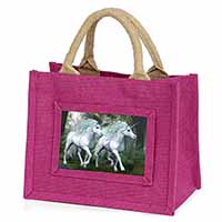 White Unicorns Little Girls Small Pink Jute Shopping Bag