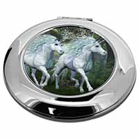 White Unicorns Make-Up Round Compact Mirror