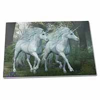 Large Glass Cutting Chopping Board White Unicorns