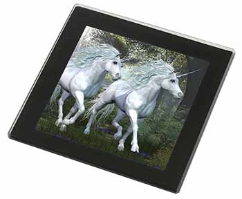 White Unicorns Black Rim High Quality Glass Coaster