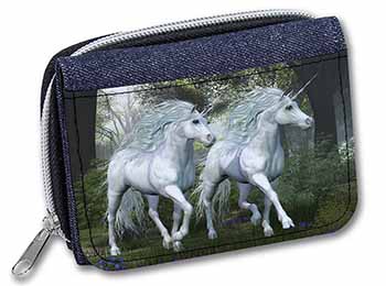 White Unicorns Unisex Denim Purse Wallet