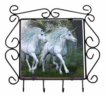 White Unicorns Wrought Iron Key Holder Hooks