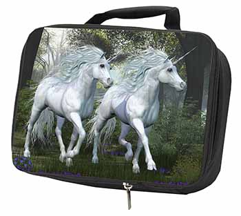 White Unicorns Black Insulated School Lunch Box/Picnic Bag