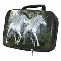 White Unicorns Black Insulated School Lunch Box/Picnic Bag