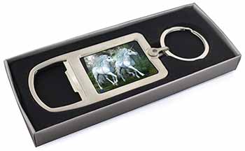White Unicorns Chrome Metal Bottle Opener Keyring in Box