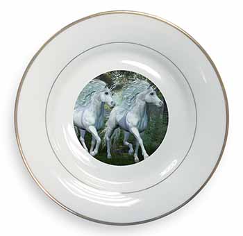 White Unicorns Gold Rim Plate Printed Full Colour in Gift Box