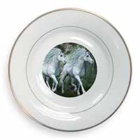 White Unicorns Gold Rim Plate Printed Full Colour in Gift Box