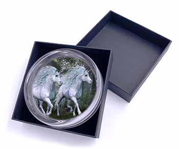 White Unicorns Glass Paperweight in Gift Box