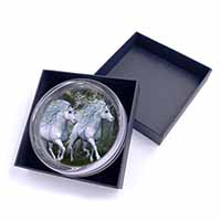 White Unicorns Glass Paperweight in Gift Box