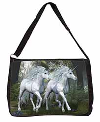 White Unicorns Large Black Laptop Shoulder Bag School/College