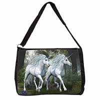 White Unicorns Large Black Laptop Shoulder Bag School/College