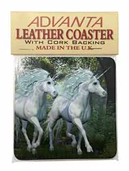 White Unicorns Single Leather Photo Coaster