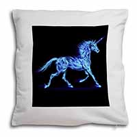 Blue Fire Unicorn Print Soft White Velvet Feel Scatter Cushion