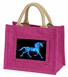 Blue Fire Unicorn Print Little Girls Small Pink Jute Shopping Bag