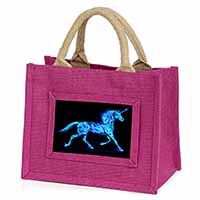 Blue Fire Unicorn Print Little Girls Small Pink Jute Shopping Bag