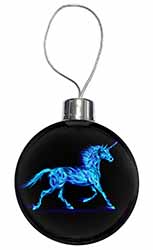 Blue Fire Unicorn Print Christmas Bauble