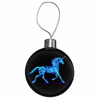 Blue Fire Unicorn Print Christmas Bauble