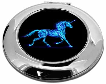 Blue Fire Unicorn Print Make-Up Round Compact Mirror