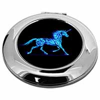 Blue Fire Unicorn Print Make-Up Round Compact Mirror