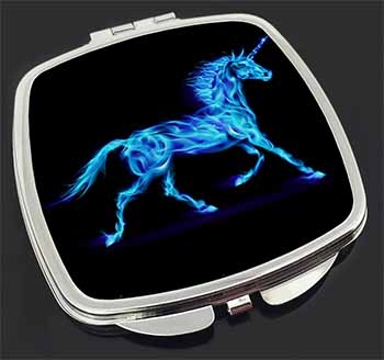 Blue Fire Unicorn Print Make-Up Compact Mirror