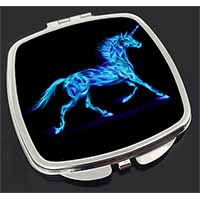 Blue Fire Unicorn Print Make-Up Compact Mirror