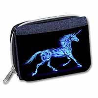 Blue Fire Unicorn Print Unisex Denim Purse Wallet