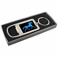 Blue Fire Unicorn Print Chrome Metal Bottle Opener Keyring in Box