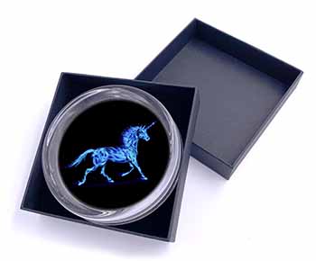 Blue Fire Unicorn Print Glass Paperweight in Gift Box