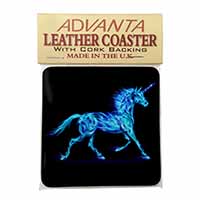 Blue Fire Unicorn Print Single Leather Photo Coaster