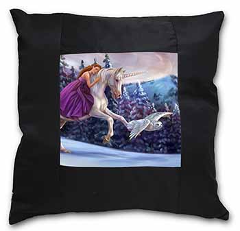 Unicorn, Owl & Fairy Black Satin Feel Scatter Cushion