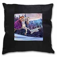 Unicorn, Owl & Fairy Black Satin Feel Scatter Cushion