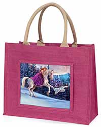 Unicorn, Owl & Fairy Large Pink Jute Shopping Bag