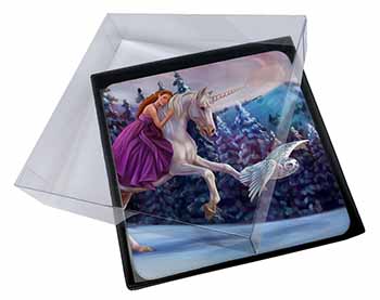 4x Unicorn, Owl & Fairy Picture Table Coasters Set in Gift Box