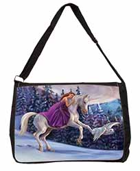 Unicorn, Owl & Fairy Large Black Laptop Shoulder Bag School/College