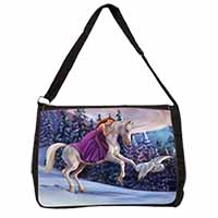 Unicorn, Owl & Fairy Large Black Laptop Shoulder Bag School/College