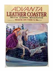 Unicorn, Owl & Fairy Single Leather Photo Coaster