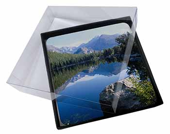 4x Tranquil Lake Picture Table Coasters Set in Gift Box