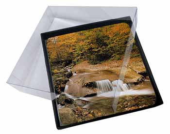4x Autumn Waterfall Picture Table Coasters Set in Gift Box