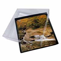 4x Autumn Waterfall Picture Table Coasters Set in Gift Box