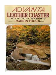Autumn Waterfall Single Leather Photo Coaster