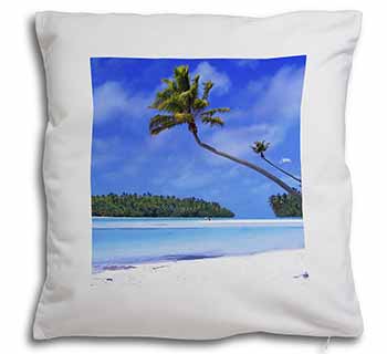 Tropical Paradise Beach Soft White Velvet Feel Scatter Cushion