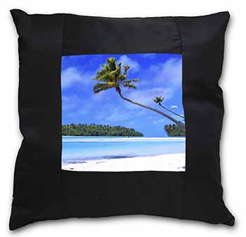 Tropical Paradise Beach Black Satin Feel Scatter Cushion