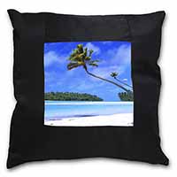 Tropical Paradise Beach Black Satin Feel Scatter Cushion