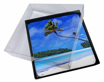 4x Tropical Paradise Beach Picture Table Coasters Set in Gift Box